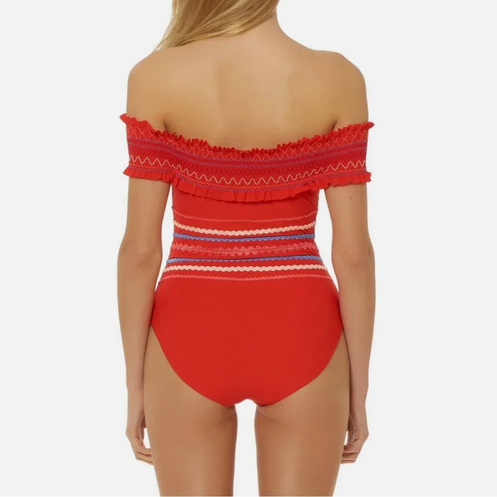 Red Carter Off the Shoulder Embroidered One Piece